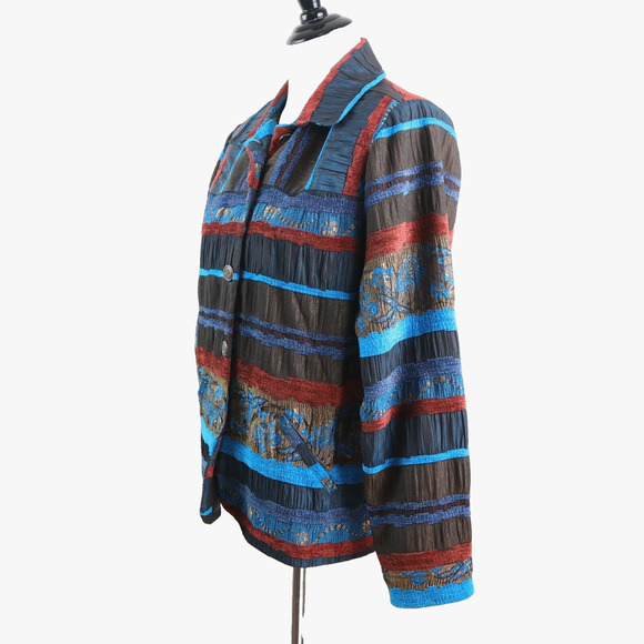 Vintage Graff Size S Mixed Media Jacket Art-To-Wear Blue Red Brown - Picture 1 of 10